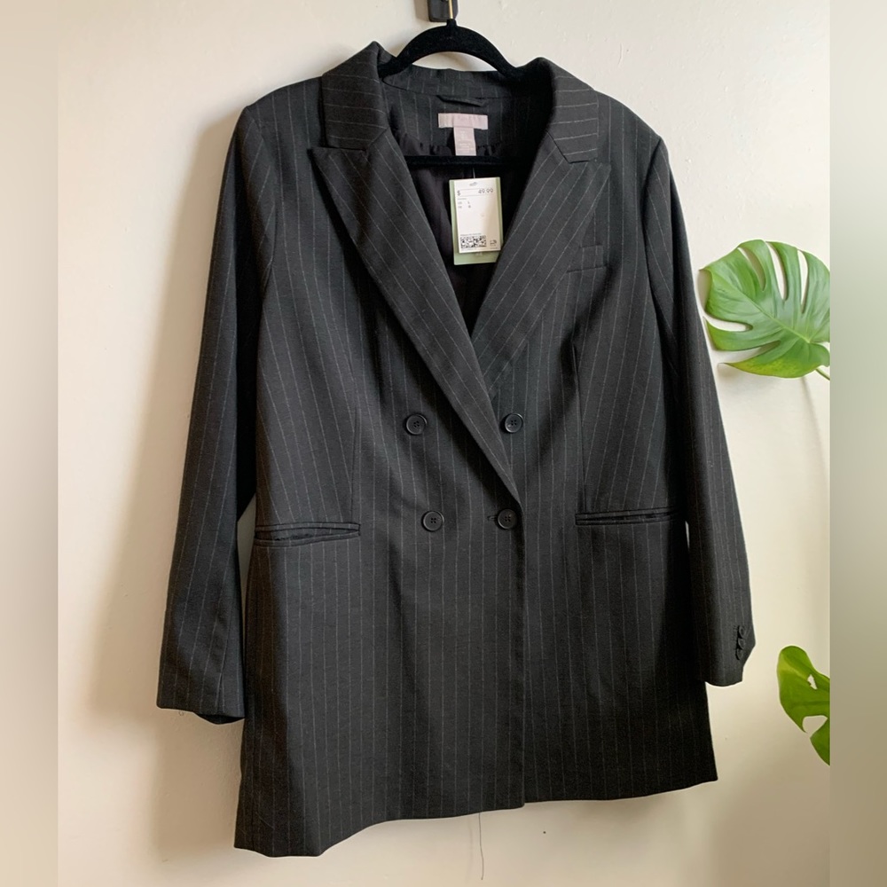 H&M dark grey pin-striped blazer